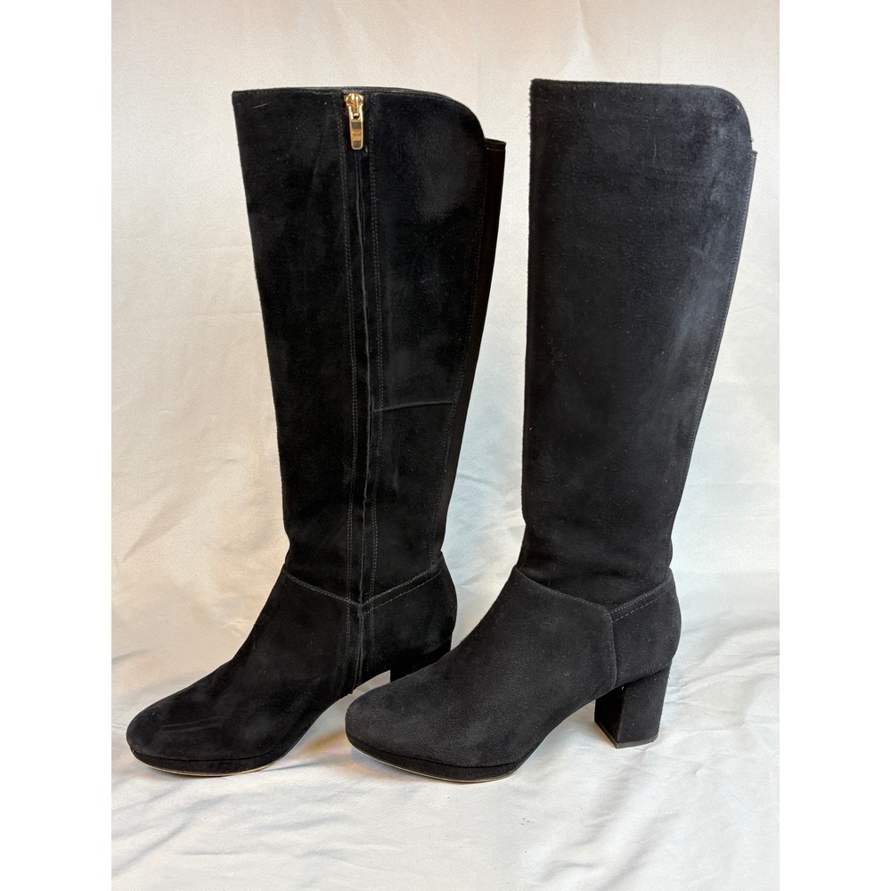 Clarks Elda Pearl Black Suede Tall Knee High Block Heel Boots Womens 7.5 M 38